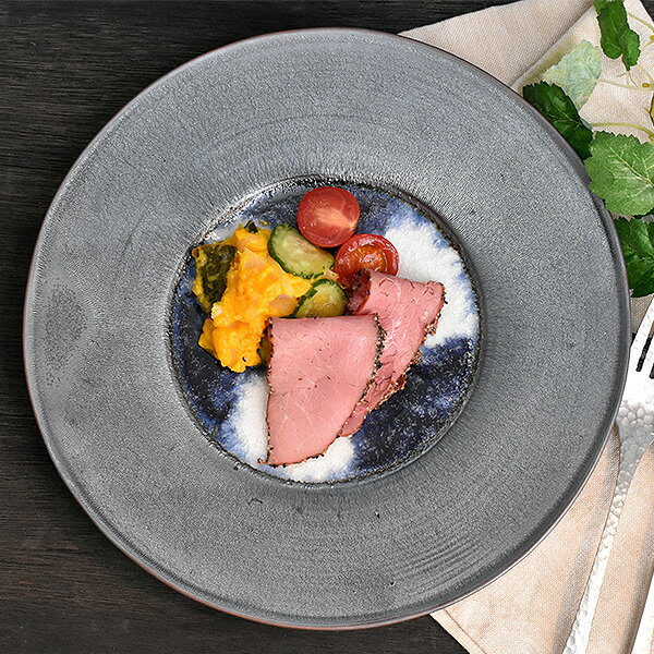 グルメスタイル パープル流し丸プレート大 約28.4cm 青系 和食器 丸大皿 日本製 美濃焼 業務用 おしゃれ モダン g-1938-10-sp02