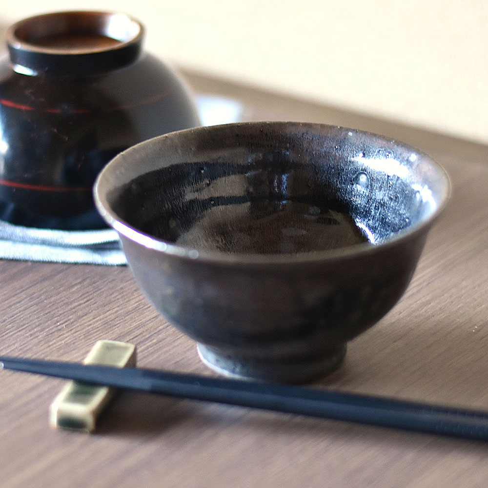 グルメスタイル 黒釉天目流し飯碗 約12.5cm 和食器 飯器・飯碗 日本製 美濃焼 業務用 ご飯茶碗 ごはん..
