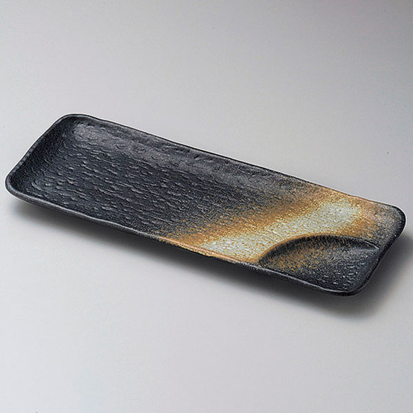 黒吹仕切付き さんま皿 約30.2cm 黒系 和食器 仕切皿 日本製 美濃焼 業務用 角皿 仕切り皿 長皿 プレート 刺身 魚 盛り合わせ フライ 季節の料理 旅館 飲食店 レストラン 28-152-228-to