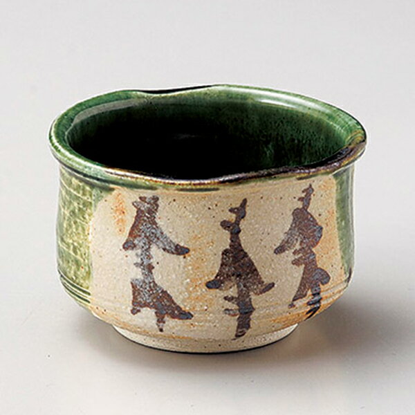 Mino Ware - 手造り織部サビ絵波口小付 約8.5cm 緑系 和食器 小付 日本製 美濃焼 業務用 29-082-229-mi