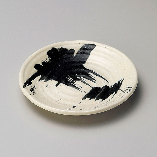 刷毛巻 白 六兵衛 4.0皿 約14.2cm 黒系 和食器 フルーツ皿・銘々皿・取皿 日本製 美濃焼 業務用 28-226-218-ka