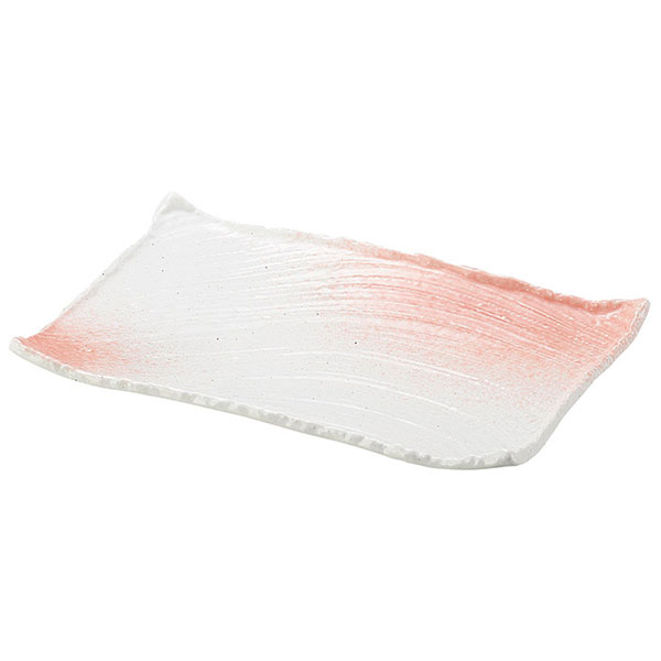 白玉粉引 ピンク吹 枯山水 37cm 角皿 大 約37cm 白系 和食器 長角大皿 日本製 美濃焼 業務用 角皿 プレート 大皿 盛皿 刺身 オードブル 盛り合わせ 旅館 飲食店 和食屋 レストラン 28-159-128-wa51