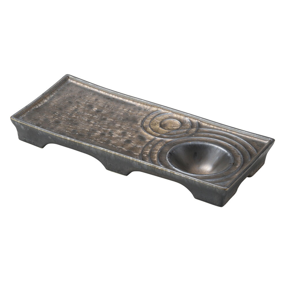 金結晶 波紋千代口付長角皿 約27cm 茶系 和食器 仕切皿 日本製 美濃焼 業務用 角皿 仕切り皿 長皿 プレート 刺身 魚 盛り合わせ フライ 季節の料理 旅館 飲食店 レストラン 28-152-028-ta