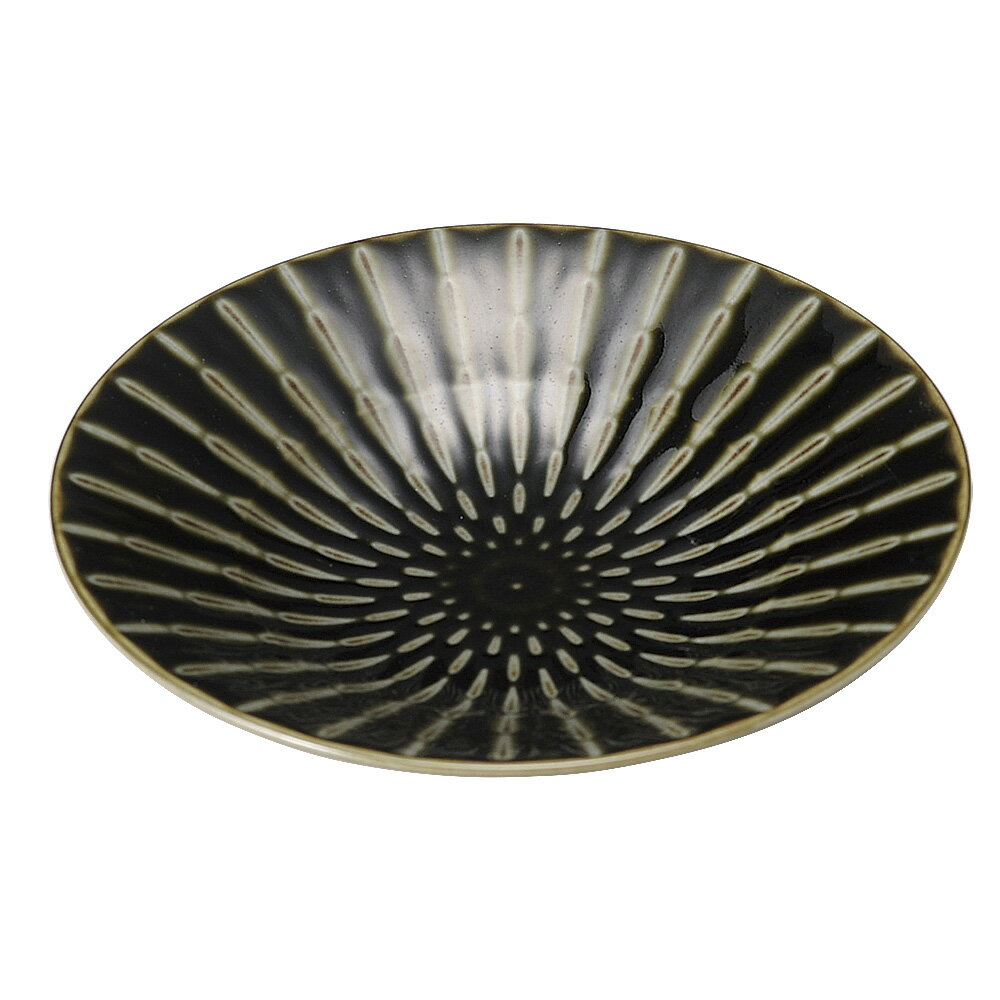 竹林織部25cm浅鉢 約24.8cm 黒系 緑系 和食器 丸中皿 日本製 業務用 28-208-128-a