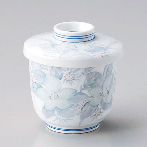 津和野 京型むし 約7.5cm 白系 和食器 むし碗 強化 日本製 美濃焼 業務用 白 淡いブルー 京型 綺麗 茶碗蒸し 蒸し物 蒸し料理 和食 和 和物 おもてなし料理 国産 産地直送 器 うつわ 28-111-208-ka