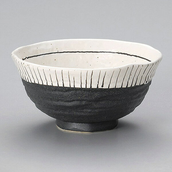 Western Tableware - 白黒十草6.0丼 約18.5cm 黒系 和食器 多用丼 日本製 美濃焼 業務用 29-312-149-ho