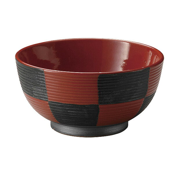 Rakuten - 筋彫赤市松夏目5.5丼 約17.6cm 黒系 赤系 和食器 多用丼 日本製 美濃焼 業務用 29-317-329-mi