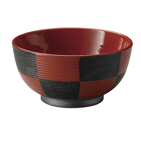 Rakuten - 筋彫赤市松夏目5.0丼 約15.4cm 黒系 赤系 和食器 多用丼 日本製 美濃焼 業務用 29-317-339-mi