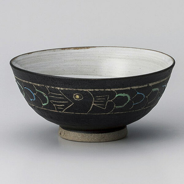 ご飯茶碗 魚大平 約12.4cm 黒系 和食器 飯器・飯碗 日本製 美濃焼 業務用 ごはん茶碗 茶碗 飯碗 お茶碗..