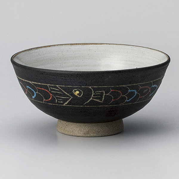 ご飯茶碗 魚中平 約11.5cm 黒系 和食器 飯器・飯碗 日本製 美濃焼 業務用 ごはん茶碗 茶碗 飯碗 お茶碗..