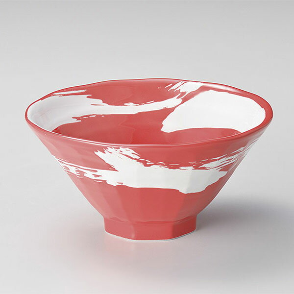 極刷毛赤八角 6.3丼 約19.7cm 赤系 中華食器・アジアン食器 ラーメン丼 日本製 美濃焼 業務用 和風 赤 ..