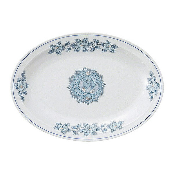 東鳳 9吋プラター 楕円皿 約23.5cm 青系 中華食器・アジアン食器 ギョウザ皿 日本製 美濃焼 業務用 餃子皿 プレート 中華皿 中華料理 28-657-088-tu