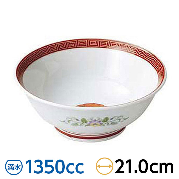 朱金雷門 反高台6.8丼 約21cm 赤系 中華食器・アジアン食器 ラーメン丼 日本製 美濃焼 業務用 29-596-039-o