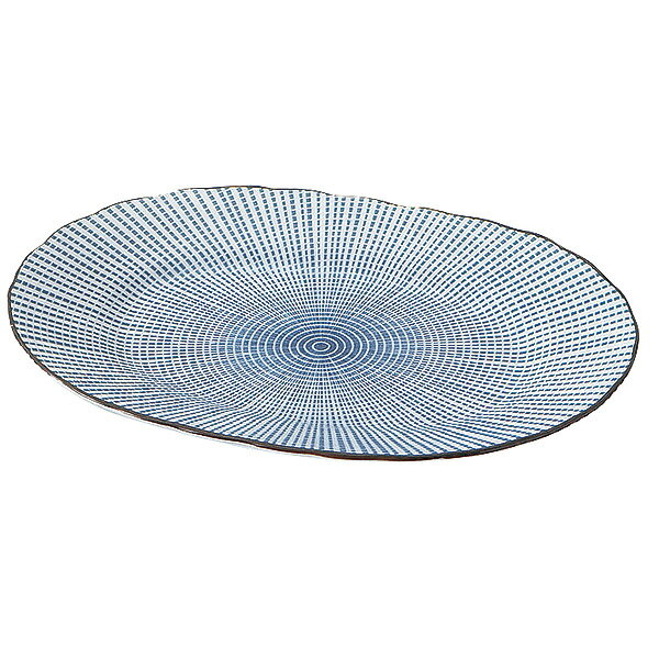 千段十草 長丸トレー 約19.8cm 青系 和食器 楕円皿 日本製 美濃焼 業務用 和皿 オーバル皿 煮物皿 盛皿 盛鉢 居酒屋 29-416-229-ra