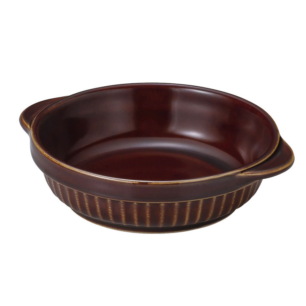 アメ 丸グラタン 約18.5cm 茶系 洋食器 オーブンウェア グラタン 日本製 美濃焼 業務用 オーブンOK 飴..