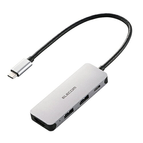 エレコム(ELECOM) DST-040BPSV シルバー USB-C ハブ ドッキングステーション HDMI 4K/60Hz PD対応 4ポート USB-A×2 スリム