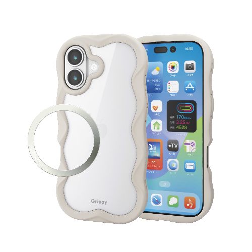 エレコム(ELECOM) PM-A25AFCWAVEBE ベージュ iPhone17 ケース ハイブリッド 衝撃吸収 磁気吸着対応メタルステッカー付 背面クリア Grippy