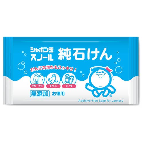 ↑↑↑正確な在庫状況は上記バナー「在庫状況を確認する」をクリックして頂き、必ずご確認ください。&nbsp;&nbsp;予告なくパッケージ・仕様が変更になることがございます。予めご了承ください■香料、着色料、酸化防止剤、蛍光増白剤を使用していない、手肌にやさしい無添加石けんです。■洗浄力が高く、がんこな汚れもスッキリ洗い上がります。■エリ、ソデ、くつしたはもちろん、上履きや体操服、ベビー衣類、スタイ、布オムツ、足袋などがんこな汚れの部分洗い用の洗濯石けんです。■排水された石けんは短期間のうちに水と二酸化炭素に生分解されるので、環境にもやさしい商品です。■手にフィットして持ちやすい形状です。■皮ふアレルギーテスト済み/皮ふ刺激テスト済み(全ての方にアレルギ■内容量：180g■成分表記：純石けん分(99%　脂肪酸ナトリウム)■取扱方法：汚れのひどい部分に直接塗ってもみ洗いした後、すすぐか洗濯機で洗ってください。■注意事項：お肌に合わないときには、ご使用をおやめください。酸化防止剤を使用していないため変色することがございますが、使用上問題ありません。【KK9N0D18P】蛍光増白剤を使用していない無添加洗濯用固形石けんです。部分洗い用にお使いください