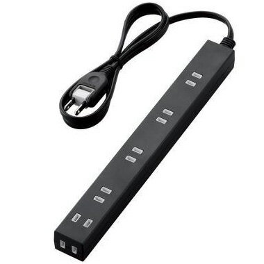 ~2 Holes - エレコム(ELECOM) T-NSL-2610BK ブラック ほこり防止シャッター付スリムタップ 6個口 上挿し5・横挿し1 1m