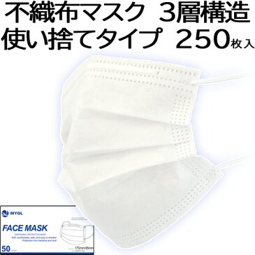 【あす楽 即日 国内発送 在庫あり】不織布マスク 250枚入(50枚×5箱) 3層フィルター 使い捨てマスク CE認証 花粉症 レギュラーサイズ 男女兼用 防護 花粉 風邪予防 3層構造 PM2.5 立体 立体マスク ほこり ウイルス