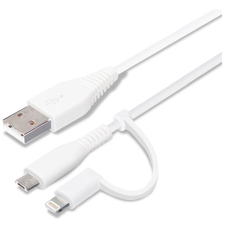 PGA PG-LMC05M04WH(ホワイト) 変換コネクタ付き 2in1 USBケーブル(Lightningµ) 50cm