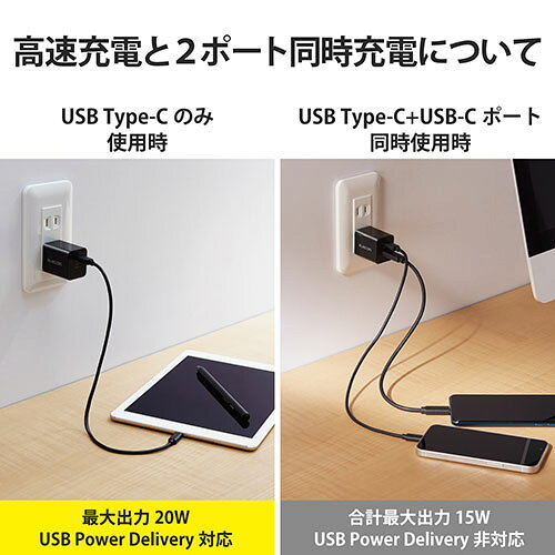 エレコム ELECOM MPA-ACCP35BK ブラック PD対応AC充電器 USB充電器 Type-C 2ポート...