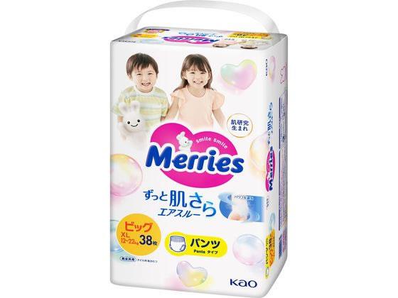 ↑↑↑正確な在庫状況は上記バナー「在庫状況を確認する」をクリックして頂き、必ずご確認ください。&nbsp;&nbsp;【代引不可商品】仕入先よりお客様宅へ直送手配いたします商品です。そのため代引きは対応致しかねます。素肌さらさら　快適フィット！ウエストギャザーに「空気トンネル」。肌とギャザーの間からムレを追い出す。汗をかきやすい背中も肌さらさら！おむつ全体が通気性素材だから、おしっこは通さずムレだけを追い出す。元気に動いても肌さらさら。ウエストがふんわり2．5倍＊ものびるからはかせやすい！しめつけない！おなかまわりはふんわりフィット。その分、腰でキュッと支えてずりおちない独自設計。モレもしっかり防いで安心。＊のばす前に対して（花王調べ）●用途：ベビー用紙おむつ（パンツタイプ）●仕様：男女共用ビッグサイズ（XL）、38枚入●適応目安：体重12〜22kg●材質：「表面材」ポリエステル、ポリオレフィン不織布「吸水材」吸収紙、綿状パルプ、アクリル系高分子吸水材「防水材」ポリオレフィン系フィルム「止着材」ポリオレフィン系フィルム「伸縮材」ポリウレタン「結合材」スチレン系エラストマー合成樹脂など※メーカーの都合により、パッケージ・仕様等は予告なく変更になる場合がございます。【KK9N0D18P】　