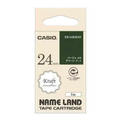 Rakuten - CASIO(カシオ) XR-24KRGN ネームランドテープ クラフトテープ グリーン/ベージュ文字 24mm