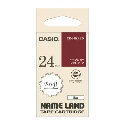 乐天商城 - CASIO(カシオ) XR-24KRRD ネームランドテープ クラフトテープ レッド/ベージュ文字 24mm