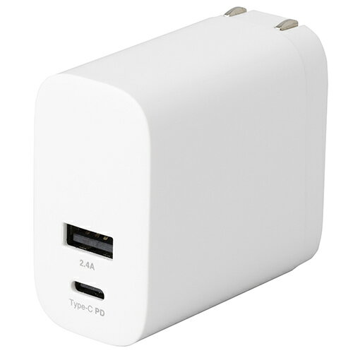 ナカバヤシ JYU-ACU07-W(ホワイト) 30W PD充電対応 Type-C 1ポート+USB-A 1ポート充電器