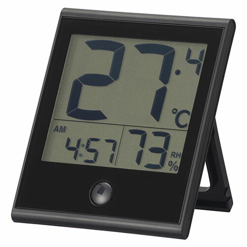 オーム電機(OHM) TEM-210B-K(ブラック) 温度が見やすい温湿度計 時計機能付き