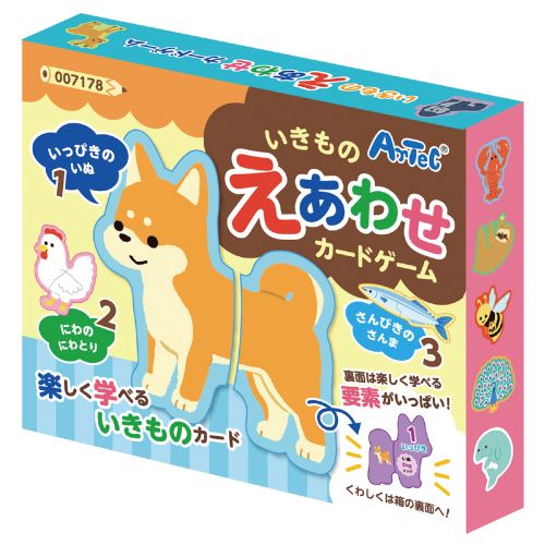 ↑↑↑正確な在庫状況は上記バナー「在庫状況を確認する」をクリックして頂き、必ずご確認ください。&nbsp;&nbsp;■裏面は学べる要素がいっぱい！■いきもの■名前■数字■数の読み方■英語商品サイズ : カード(最大):約100×100mm、箱:約115×95×20mm38g材質 : 紙1個梱包形態 : 化粧箱【KK9N0D18P】楽しく学べる要素がいっぱいのかわいいえあわせカードゲーム！