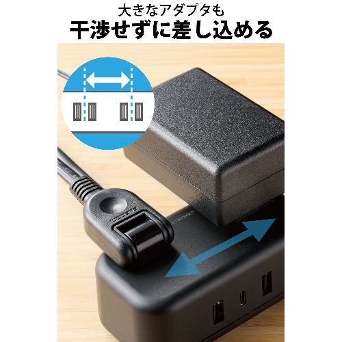 特価COMのエレコム(ELECOM) ECT-25215BK ブラック 電源タップ 1.5m コンセント×2 Type-C×1 USB-A×2 PD対応｜アングル3