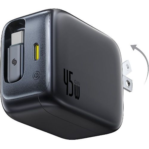 Baseus ベースアス E0120C00 コズミックブラック EnerCore CJ11急速充電器USB-C巻取り式ケーブル内蔵45..