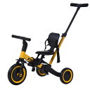 子供用三輪車 乗用玩具 足けりバイク 一台4役 ベビーカー かじとり 手押し棒付 子供自転車 3輪 キッズ 幼児 バイク ペダル付き コントロールバー付き 軽量 誕生日 1-5歳 組み立て簡単 プレゼント イエロー Yellow Metal