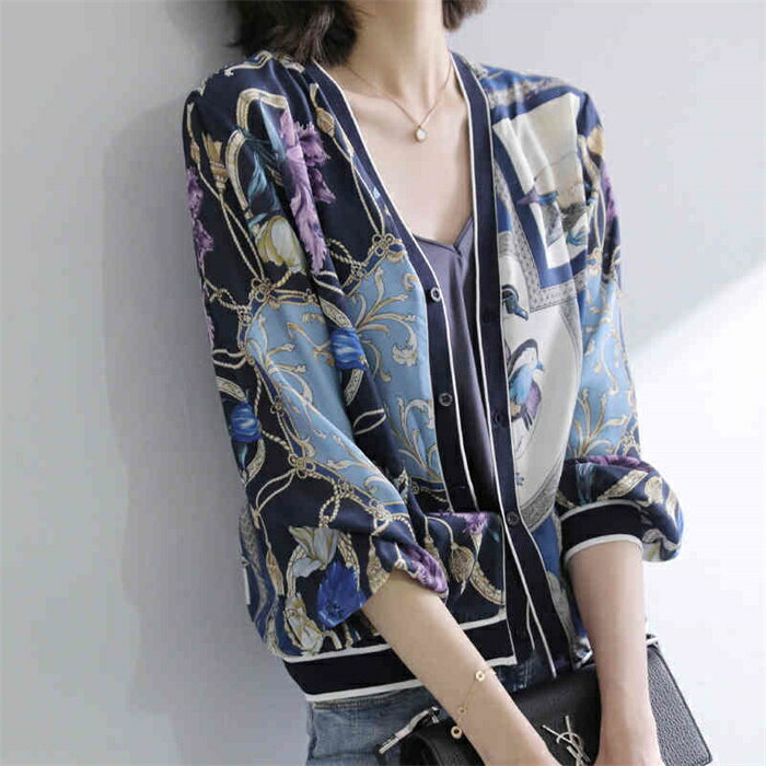 【期間限定3990円→2790円】薄手 カットソー スカーフ柄 かっこいい カーディガン トップス レディース きれいめ コート ジャケット アウター シフォン...