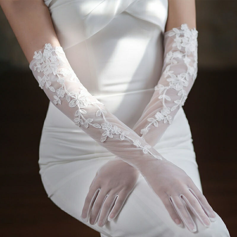 ウェディンググローブ ウェディング グローブ ショートレース ビジュー オーガンジ 手袋 ホワイト オフ..
