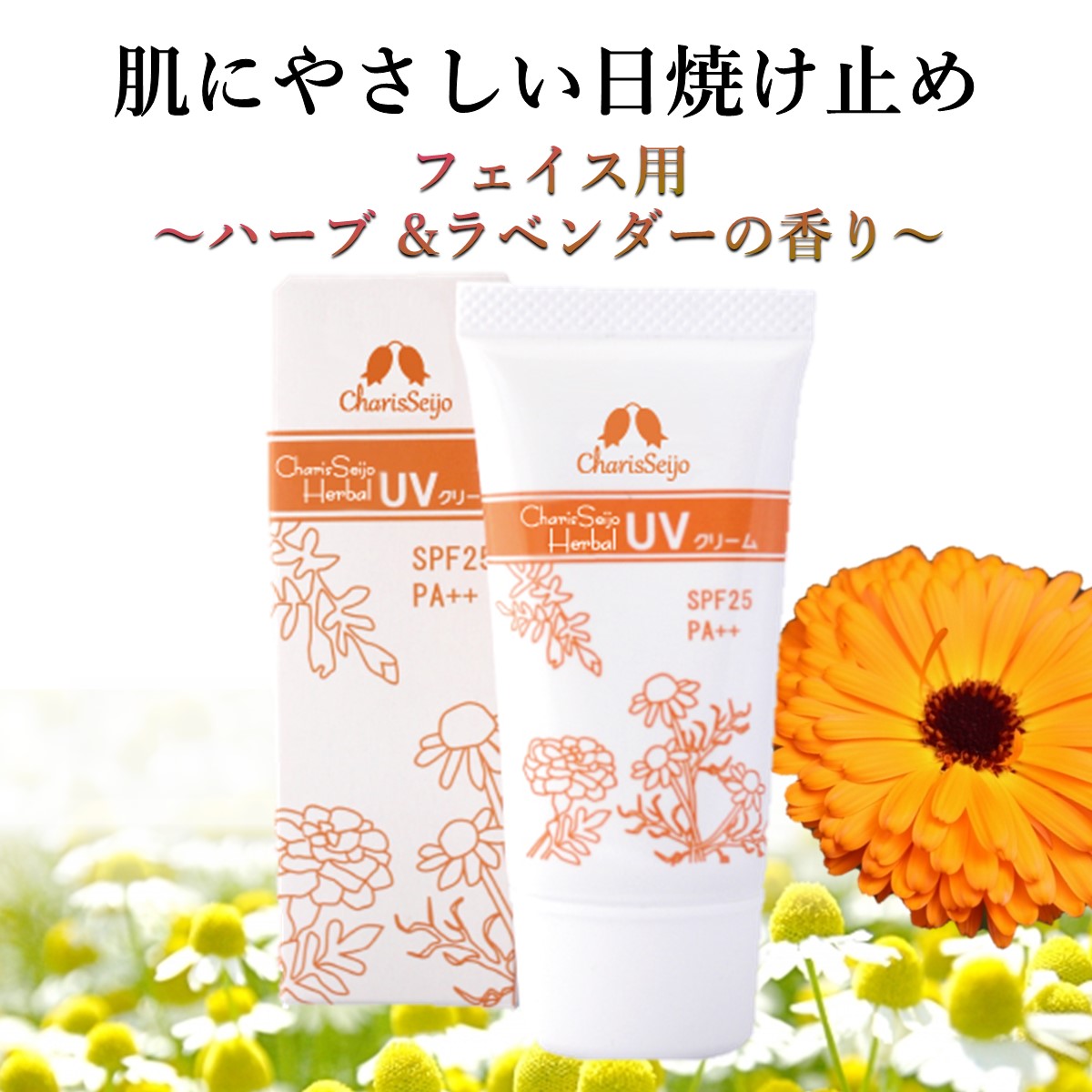 日焼け止め ハーバル UV クリーム SPF25 PA++ 30g ハーブ ラベンダー の 香り 化粧下地 フェイス 顔 ベージュ 肌色 メイクアップベース ファンデーション 代わり 下地クリーム フェイスカラー …