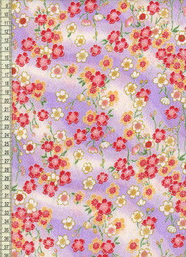 京友禅 金彩ちりめん 生地 霞に桜(藤色) 10cm単位 切り売り はぎれ 縮緬 つまみ細工