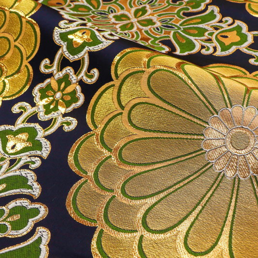 和風生地 和柄生地 金襴生地 京都西陣織 二釜菊丸 (紺) 生地巾70cm×長さ34cm単位 切り売り パネル柄 ファブリックパネル 金襴布 金襴 布 和柄 生地 はぎれ 通販 和柄生地 きんらん 金らん 和風 布地