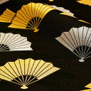 和柄 生地 金襴生地 京都 西陣織 扇文 (黒) 10cm単位 切り売り