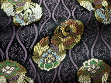 京西陣・金襴生地 立涌に鳳凰の丸(黒地・紫) 10cm単位 切り売り 布地 和柄 生地 よさこい きんらん 金らん