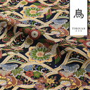 和柄 生地 金襴生地 花鳥風月 (紺) 10cm単位 切り売り