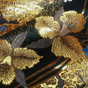 和柄 生地 金襴生地 京都 西陣織 黄金流水文に蘭(黒) 10cm単位 切り売り