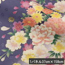 和柄 生地 京都 金彩友禅 八重桜に牡丹菊花 (藤) 生地巾37cm×長さ158cm単位 切り売り パネル柄(3)