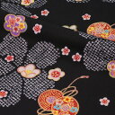 金彩友禅 花鹿の子地に鼓(黒) 10cm単位 切り売り