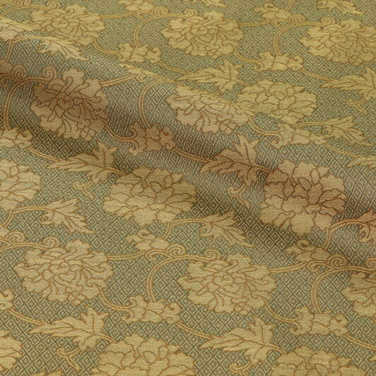 京都西陣織 正絹 錦裂 菱地牡丹 (緑青) 10cm単位 切り売り シルク 茶 袱紗 仕覆布 和柄 生地 はぎれ 通販 和柄生地 和風 布地