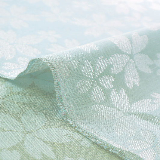 和柄 生地 正絹 紗 箔入 糊付 さくら (水縹) 10cm単位 切り売り