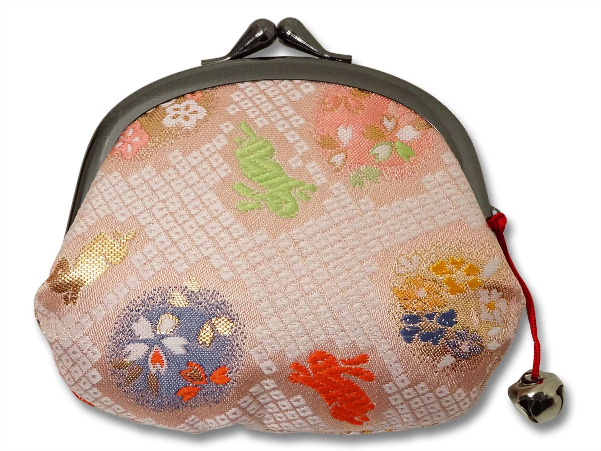 金襴 がま口 花丸文にうさぎ