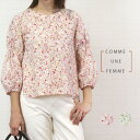 【ほぼ全品ポイント10倍 4/30 23:59迄】 コムアンファム comme une femme 514310 トップス ブラウス プルオーバー 7分袖 花柄 サッカー地 綿100％ 爽やか レディース 女性 春 初夏 夏 キレイ系 洗濯可 グリーン系 ピンク系 38 9号 40 11号 あす楽 40代 50代 60代